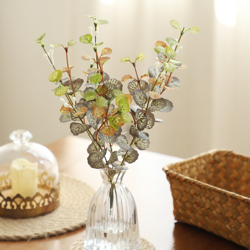 Plantă decorativă artificială cu frunze de măr, frunze de bani și eucalipt, stil Nordic pentru casă, din țesătură de mătase