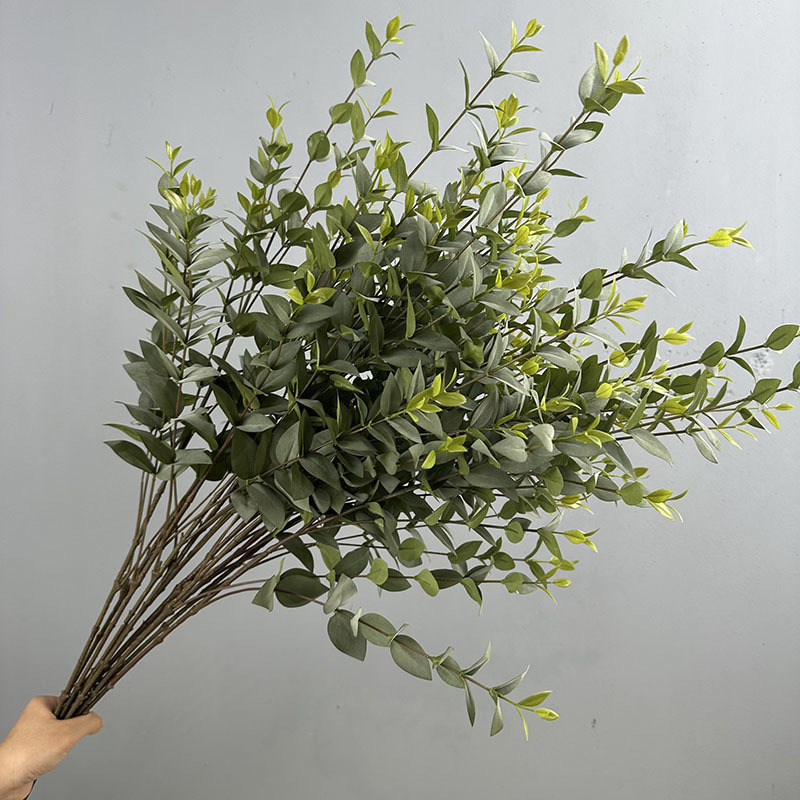 Buchet cu frunze de eucalipt cu vârfuri, artificiale, pentru nuntă și decor acasă, frunze de mătase, aspect realist al eucaliptului