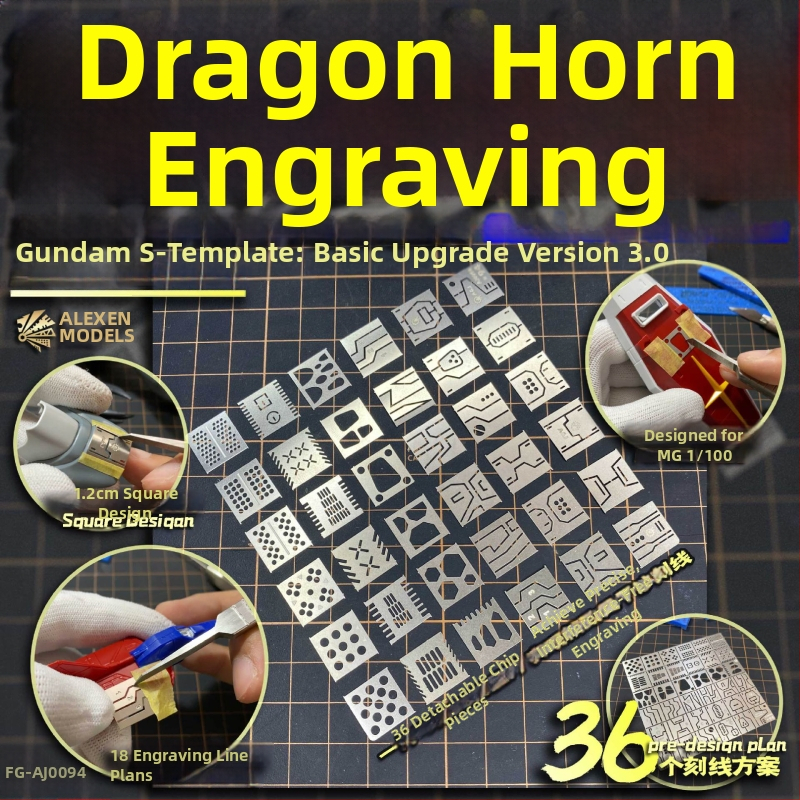 Ellison Pravítko s drakím rohom AJ0094 – Model pre sci‑fi vojenské úpravy s čipom, pomocné pravítko AJ0095