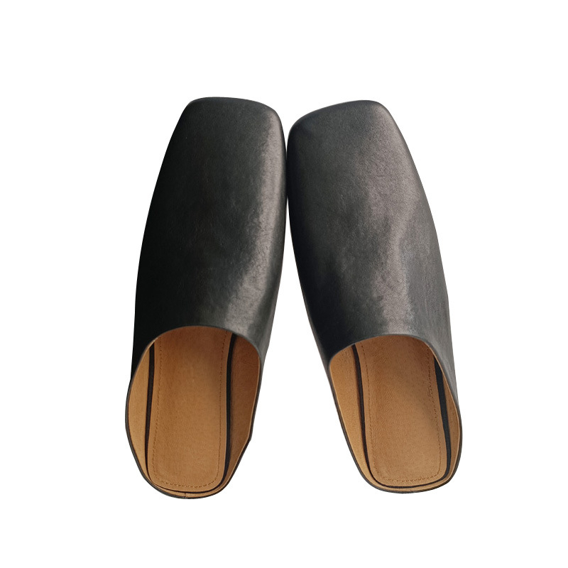 Női bőr slip-on mules, négyszögletes orral és vastag talppal, lapos talpú nyári cipő