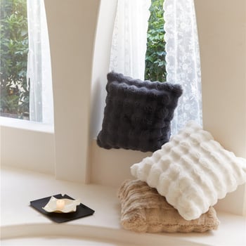 Pernă decorativă în stil franțuzesc, din blană artificială de iepure, culoare solidă, pentru living, canapea sau pat