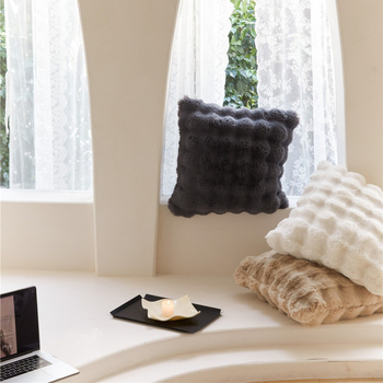 Pernă decorativă în stil franțuzesc, din blană artificială de iepure, culoare solidă, pentru living, canapea sau pat