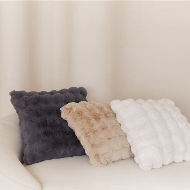 Pernă decorativă în stil franțuzesc, din blană artificială de iepure, culoare solidă, pentru living, canapea sau pat