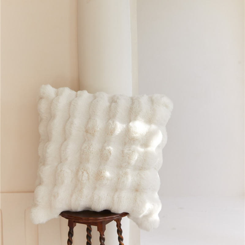 Pernă decorativă în stil franțuzesc, din blană artificială de iepure, culoare solidă, pentru living, canapea sau pat