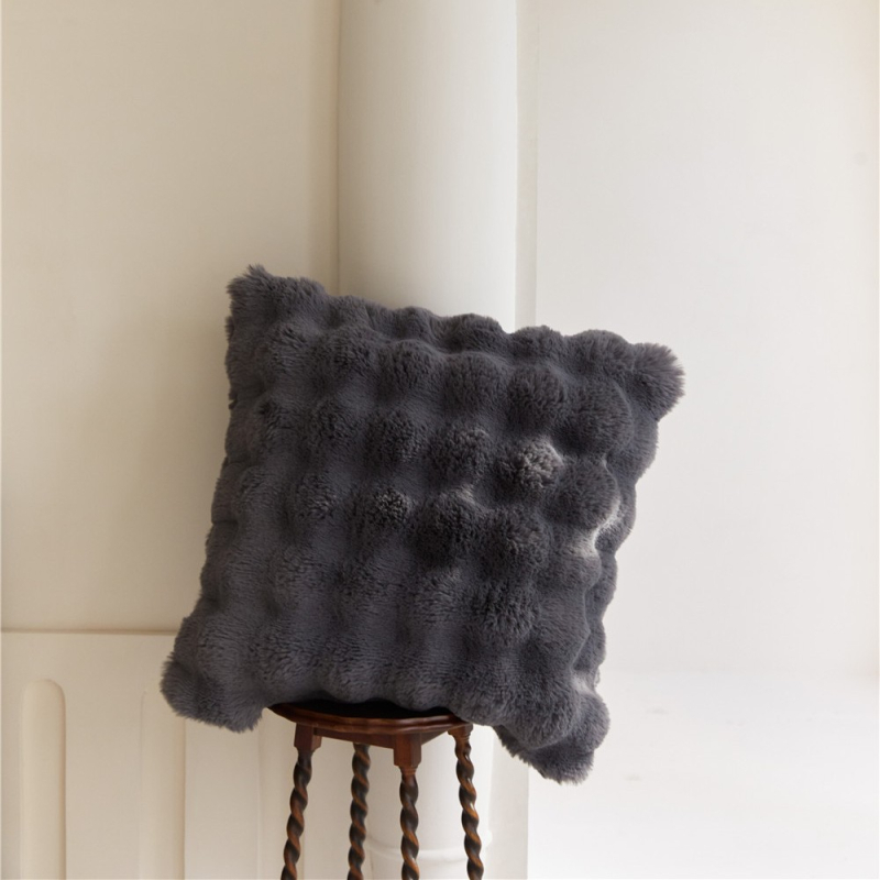 Pernă decorativă în stil franțuzesc, din blană artificială de iepure, culoare solidă, pentru living, canapea sau pat