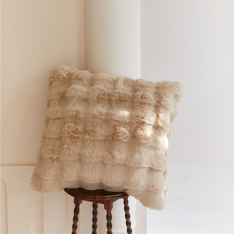 Pernă decorativă în stil franțuzesc, din blană artificială de iepure, culoare solidă, pentru living, canapea sau pat