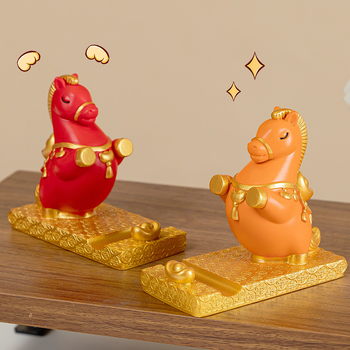 Anul 2026 al calului: mascotă de birou, figurină zodiacală de cal din rășină cu suport pentru telefon