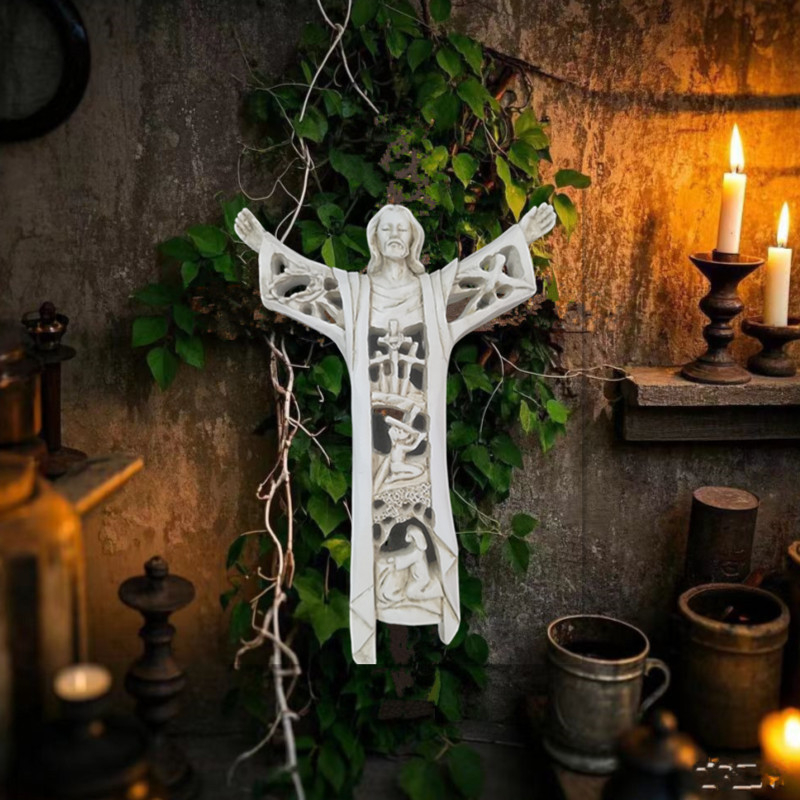 Crucifix din rășină pentru perete, decor retro în stil european