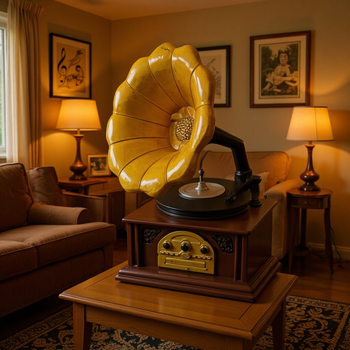Gramofon european retro — ornament de birou pentru casă, bibliotecă și sufragerie