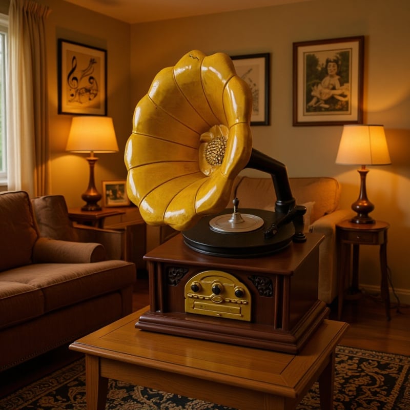 Gramofon european retro — ornament de birou pentru casă, bibliotecă și sufragerie