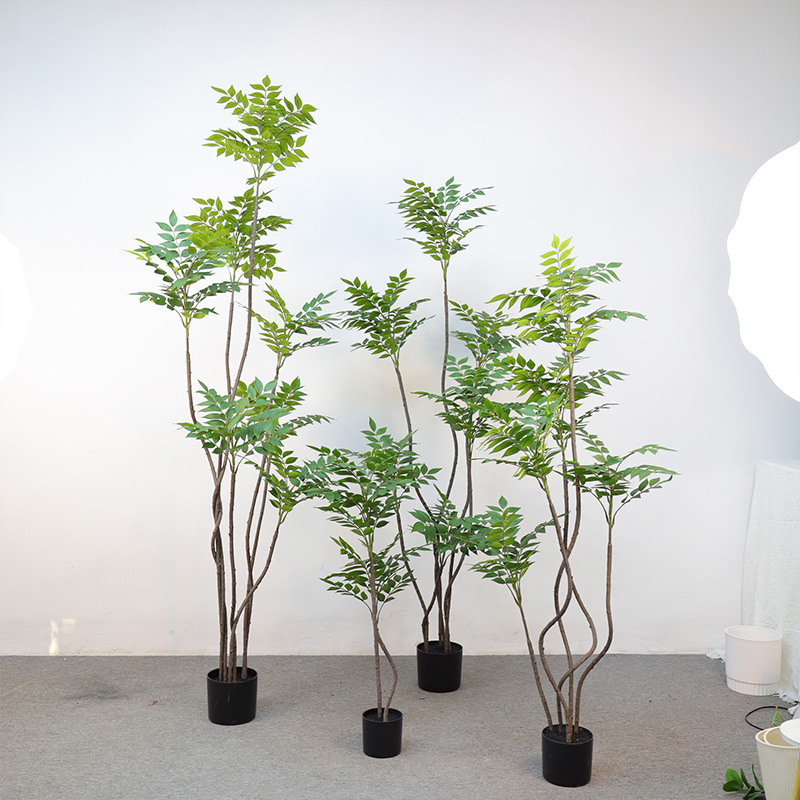 Model nou de plantă artificială verde din lemn lacuit, pentru decor interior, plantă în ghiveci pentru sufragerie și recuzită pentru fotografii în aer liber