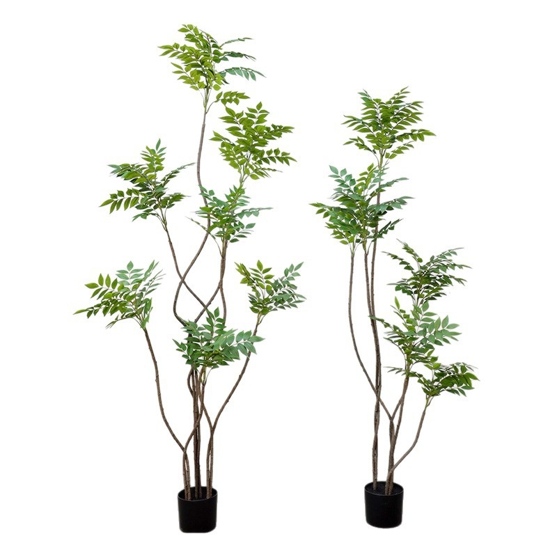 Model nou de plantă artificială verde din lemn lacuit, pentru decor interior, plantă în ghiveci pentru sufragerie și recuzită pentru fotografii în aer liber