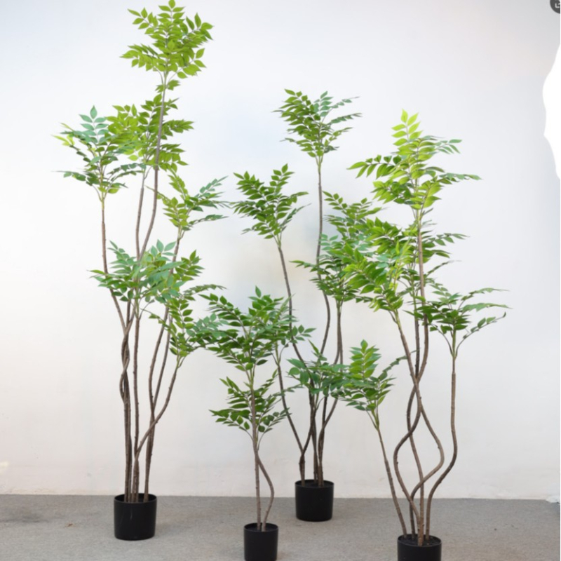 Model nou de plantă artificială verde din lemn lacuit, pentru decor interior, plantă în ghiveci pentru sufragerie și recuzită pentru fotografii în aer liber