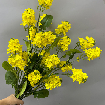 Flori artificiale de rapiță cu cinci capete pentru decor de grădină și fundal de fotografiere; flori de mătase