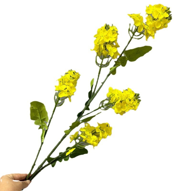 Flori artificiale de rapiță cu cinci capete pentru decor de grădină și fundal de fotografiere; flori de mătase