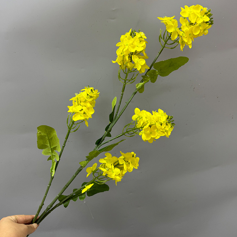 Flori artificiale de rapiță cu cinci capete pentru decor de grădină și fundal de fotografiere; flori de mătase