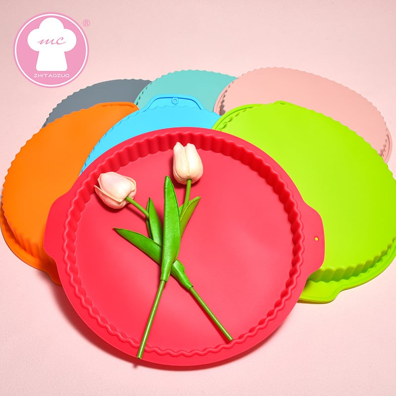 Matriță de copt rotundă din silicon, mare, cu două mânere, pentru prăjituri, plăcinte și tarte