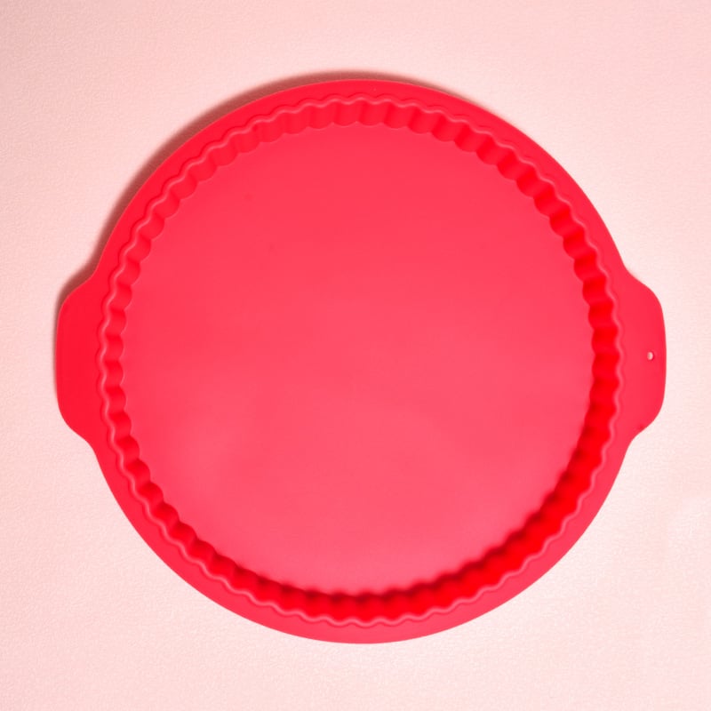 Matriță de copt rotundă din silicon, mare, cu două mânere, pentru prăjituri, plăcinte și tarte