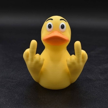 Rață din rășină, ornament cu ambele mâini ridicate arătând degetul mijlociu, pentru decorul casei și grădinii; drăguță și plină de farmec, pare să plutească