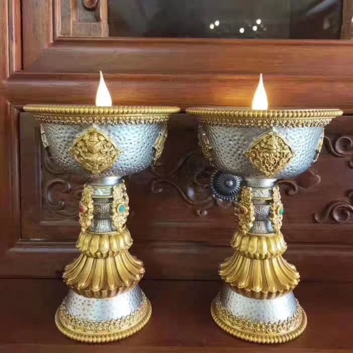 Tibetanska budistička električna maslena lampa, ukras s osam blagoslovljenih simbola