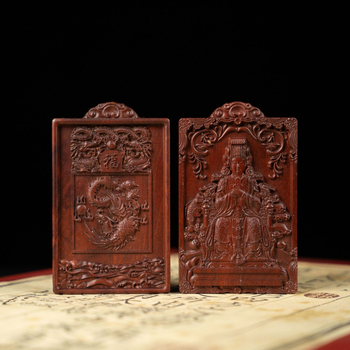 Mazu privjesak od jujube drveta – finomno graviran talisman, taoistički ritualni amulet, dvostrani reljef feniksa