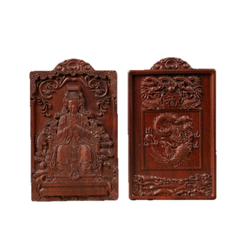 Mazu privjesak od jujube drveta – finomno graviran talisman, taoistički ritualni amulet, dvostrani reljef feniksa