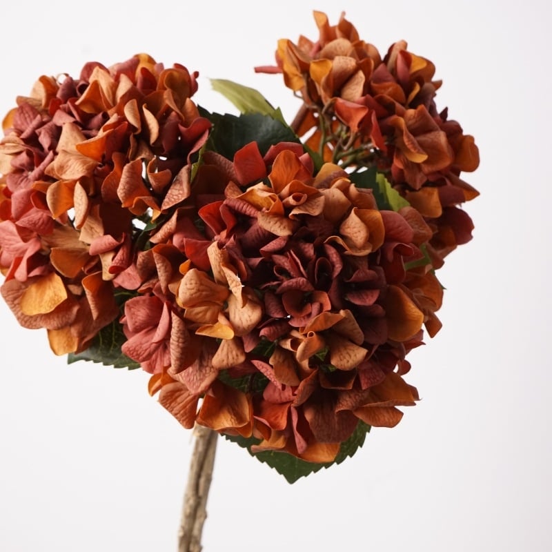 Flori artificiale de înaltă calitate, cu atingere plăcută și senzație hidratantă, hortensie mare în nuanțe de toamnă, temă retro, aranjament floral de interior și fundal decorativ