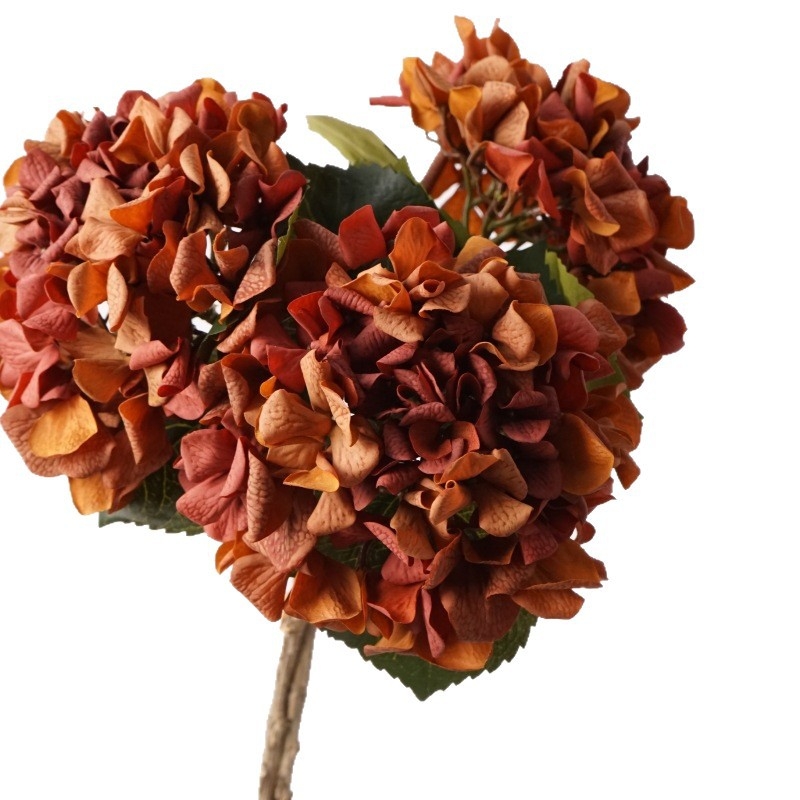 Flori artificiale de înaltă calitate, cu atingere plăcută și senzație hidratantă, hortensie mare în nuanțe de toamnă, temă retro, aranjament floral de interior și fundal decorativ