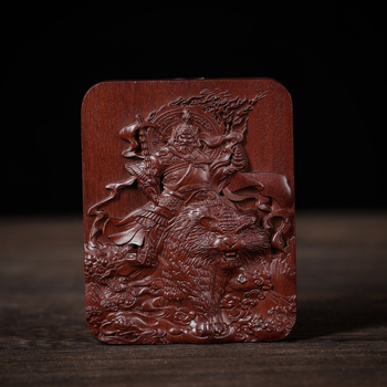 Thangka privjesak od drveta jujube Zhao Gongming, koji jaše tigra, u Ga Wa kutiji, kompatibilan s talisman-albumom sa staklenom ugradnjom