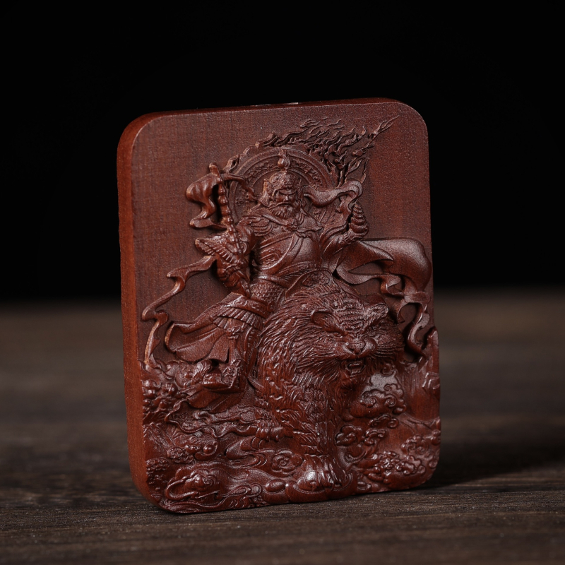 Thangka privjesak od drveta jujube Zhao Gongming, koji jaše tigra, u Ga Wa kutiji, kompatibilan s talisman-albumom sa staklenom ugradnjom
