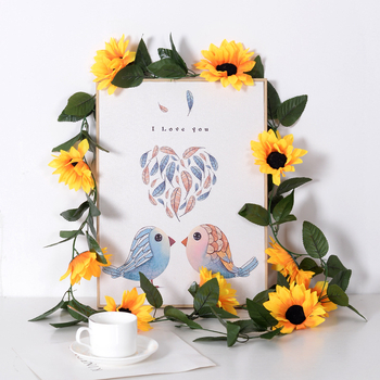 Viță de floarea-soarelui din flori artificiale pentru decorul casei, viță decorativă cu 10 flori mari