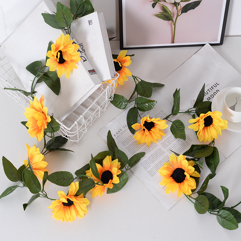 Viță de floarea-soarelui din flori artificiale pentru decorul casei, viță decorativă cu 10 flori mari