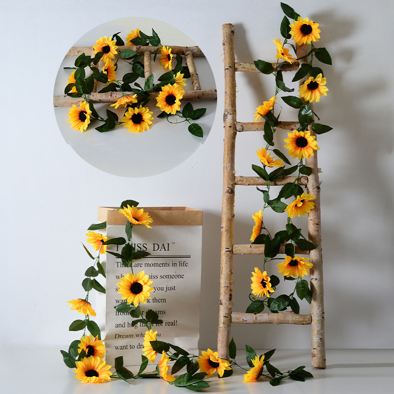Viță de floarea-soarelui din flori artificiale pentru decorul casei, viță decorativă cu 10 flori mari