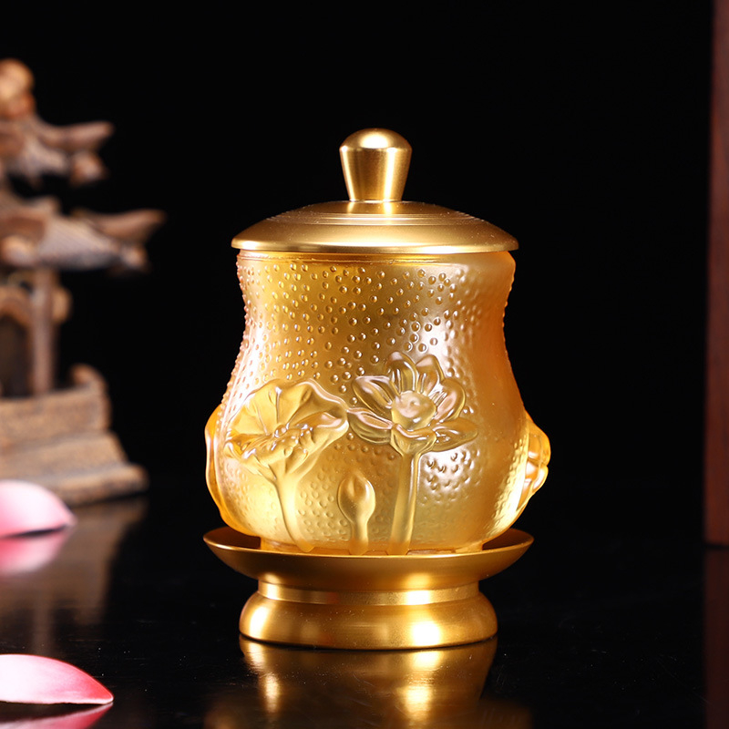 Mjedno-staklena čaša za vodu na Buddha oltar, dekorativni predmet za dom