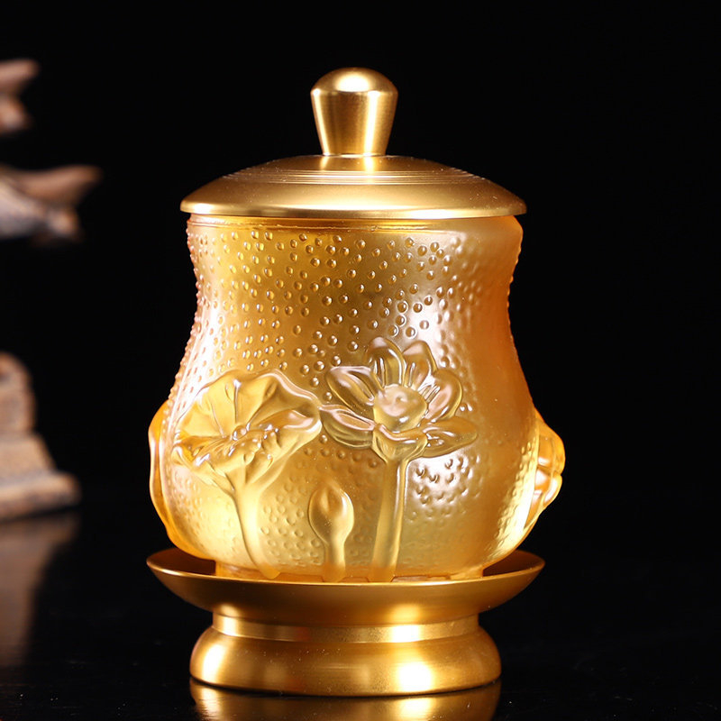 Mjedno-staklena čaša za vodu na Buddha oltar, dekorativni predmet za dom
