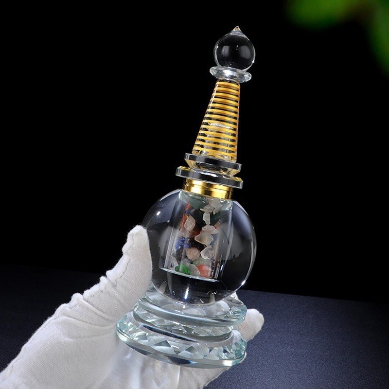 Stupa de cristal cu relicvă, stil tibetan etnic, ornament decorativ pentru cult budist