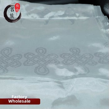 Biela tibetská khata s jacquard vzorom ôsmich požehnaných symbolov pre buddhistické obrady