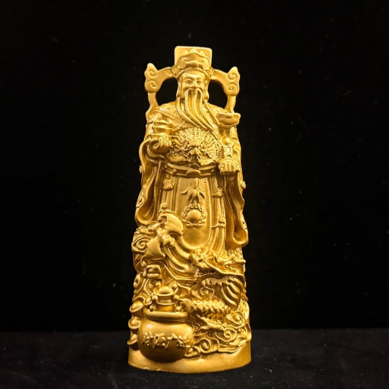 Statuetă Buddha din lemn masiv, Zeul Dragon al Bogăției pe suport — cadou din lemn rosewood