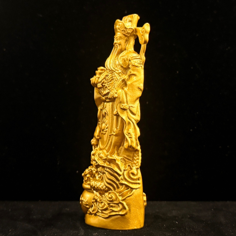 Statuetă Buddha din lemn masiv, Zeul Dragon al Bogăției pe suport — cadou din lemn rosewood