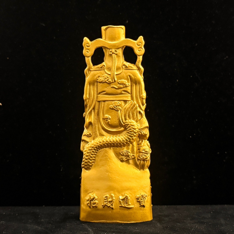 Statuetă Buddha din lemn masiv, Zeul Dragon al Bogăției pe suport — cadou din lemn rosewood