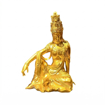 Statuetă Guanyin din rășină, finisaj auriu, pentru living, stil Zen chinezesc, piesă de artă budistă