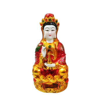 Statuie ceramică placată cu aur, roșie, Bodhisattva Guanyin, zeița bogăției și Avalokiteshvara, realizată manual, decor pentru casă – sufragerie