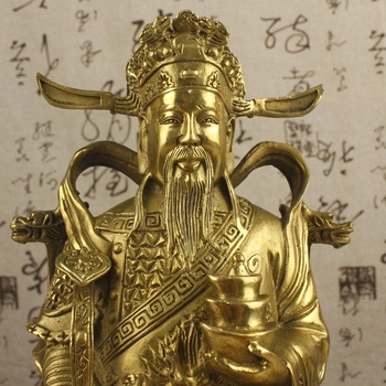 Statuetă din alamă a Zeului Bogăției pentru decor de casă, stil chinezesc, lucrată manual