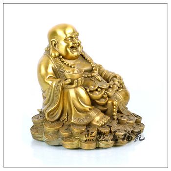 Statuie Maitreya Laughing Buddha din cupru-alamă, decor Feng Shui pentru casă