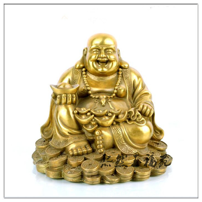Statuie Maitreya Laughing Buddha din cupru-alamă, decor Feng Shui pentru casă