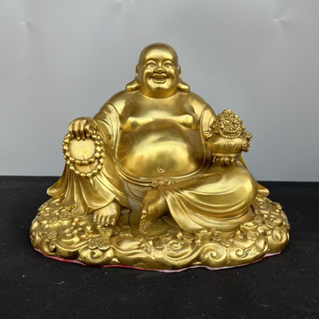 Statuetă din alamă a lui Buddha Maitreya, cu burtă mare, Bodhisattva zâmbitor pentru altarul de acasă