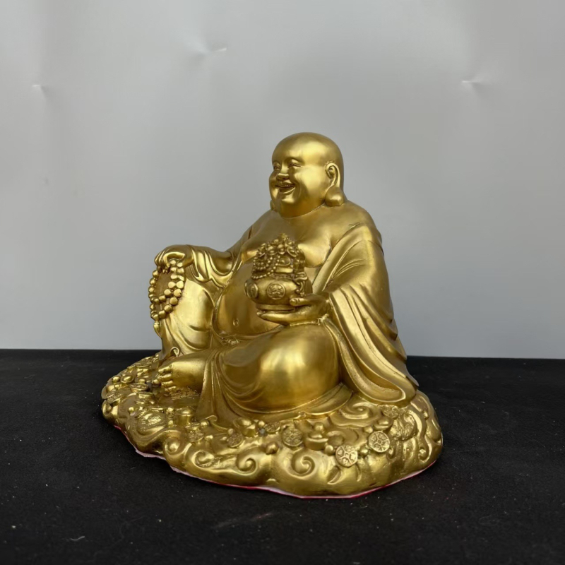 Statuetă din alamă a lui Buddha Maitreya, cu burtă mare, Bodhisattva zâmbitor pentru altarul de acasă
