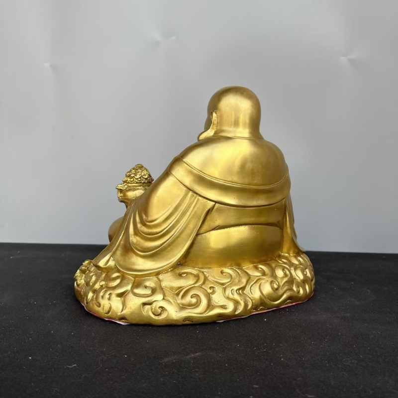 Statuetă din alamă a lui Buddha Maitreya, cu burtă mare, Bodhisattva zâmbitor pentru altarul de acasă