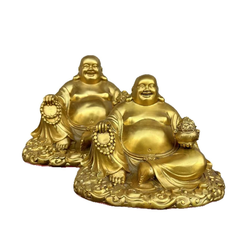 Statuetă din alamă a lui Buddha Maitreya, cu burtă mare, Bodhisattva zâmbitor pentru altarul de acasă