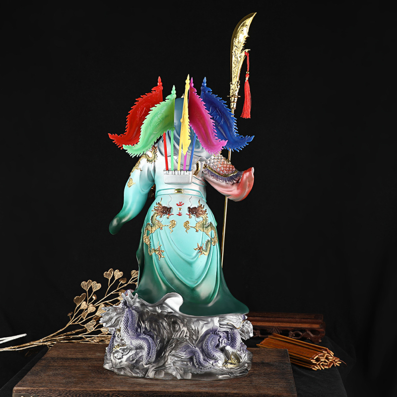 Statuie Guan Gong – Zeul bogăției, cu sabie, figură de rășină pentru decorul casei